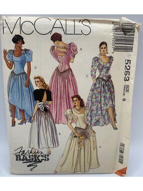 McCall's Misses Bridesmaid Dress Gown Sewing Pattern Size 8 5253 Uncut 1990s